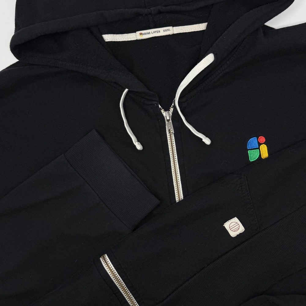 Marine Layer Mens Black Full Zip Hoodie Cotton Modal Sweatshirt Size XXXL
